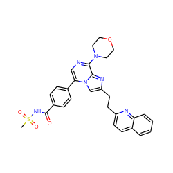 CS(=O)(=O)NC(=O)c1ccc(-c2cnc(N3CCOCC3)c3nc(CCc4ccc5ccccc5n4)cn23)cc1 ZINC000222038645