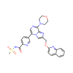 CS(=O)(=O)NC(=O)c1ccc(-c2cnc(N3CCOCC3)c3nc(COc4ccc5ccccc5n4)cn23)cn1 ZINC000222051921