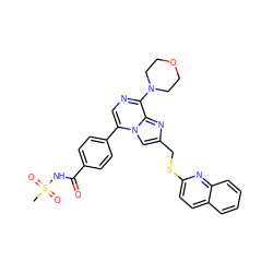 CS(=O)(=O)NC(=O)c1ccc(-c2cnc(N3CCOCC3)c3nc(CSc4ccc5ccccc5n4)cn23)cc1 ZINC000222044784