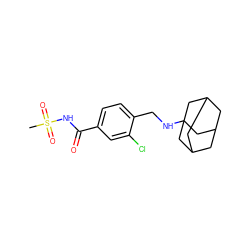 CS(=O)(=O)NC(=O)c1ccc(CNC23CC4CC(CC(C4)C2)C3)c(Cl)c1 ZINC000261134259