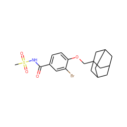 CS(=O)(=O)NC(=O)c1ccc(OCC23CC4CC(CC(C4)C2)C3)c(Br)c1 ZINC000225225250