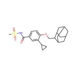 CS(=O)(=O)NC(=O)c1ccc(OCC2C3CC4CC(C3)CC2C4)c(C2CC2)c1 ZINC000225246645