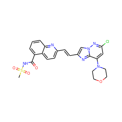 CS(=O)(=O)NC(=O)c1cccc2nc(/C=C/c3cn4nc(Cl)cc(N5CCOCC5)c4n3)ccc12 ZINC001772636674