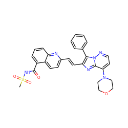 CS(=O)(=O)NC(=O)c1cccc2nc(/C=C/c3nc4c(N5CCOCC5)ccnn4c3-c3ccccc3)ccc12 ZINC001772588387