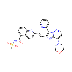 CS(=O)(=O)NC(=O)c1cccc2nc(/C=C/c3nc4c(N5CCOCC5)ccnn4c3-c3ccccn3)ccc12 ZINC001772647712