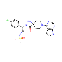 CS(=O)(=O)NC[C@H](NC(=O)C1(N)CCN(c2ncnc3[nH]ccc23)CC1)c1ccc(Cl)cc1 ZINC000095581134