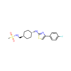 CS(=O)(=O)NC[C@H]1CC[C@H](Nc2nc(-c3ccc(F)cc3)cs2)CC1 ZINC000253632721