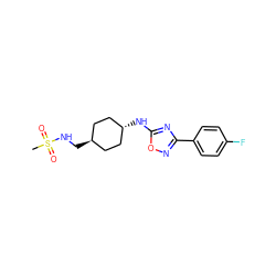 CS(=O)(=O)NC[C@H]1CC[C@H](Nc2nc(-c3ccc(F)cc3)no2)CC1 ZINC000261182726