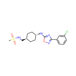 CS(=O)(=O)NC[C@H]1CC[C@H](Nc2nc(-c3cccc(Cl)c3)no2)CC1 ZINC000261101979