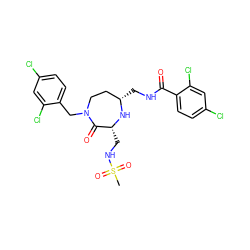 CS(=O)(=O)NC[C@H]1N[C@@H](CNC(=O)c2ccc(Cl)cc2Cl)CCN(Cc2ccc(Cl)cc2Cl)C1=O ZINC001772646635