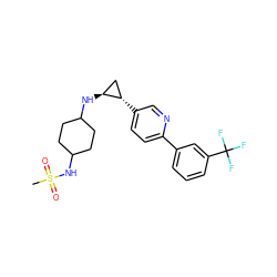 CS(=O)(=O)NC1CCC(N[C@H]2C[C@@H]2c2ccc(-c3cccc(C(F)(F)F)c3)nc2)CC1 ZINC000150145464