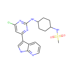 CS(=O)(=O)NC1CCC(Nc2nc(Cl)cc(-c3c[nH]c4ncccc34)n2)CC1 ZINC000063539691