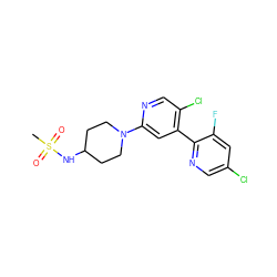 CS(=O)(=O)NC1CCN(c2cc(-c3ncc(Cl)cc3F)c(Cl)cn2)CC1 ZINC000142022240