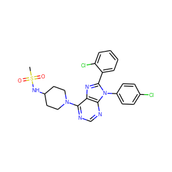 CS(=O)(=O)NC1CCN(c2ncnc3c2nc(-c2ccccc2Cl)n3-c2ccc(Cl)cc2)CC1 ZINC000095574430