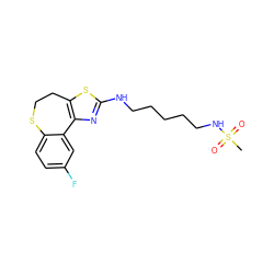 CS(=O)(=O)NCCCCCNc1nc2c(s1)CCSc1ccc(F)cc1-2 ZINC000072123598