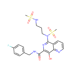 CS(=O)(=O)NCCCN(c1nc(C(=O)NCc2ccc(F)cc2)c(O)c2ncccc12)S(C)(=O)=O ZINC000095580425