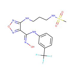 CS(=O)(=O)NCCCNc1nonc1/C(=N/O)Nc1cccc(C(F)(F)F)c1 ZINC000113208049