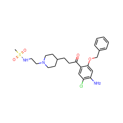 CS(=O)(=O)NCCN1CCC(CCC(=O)c2cc(Cl)c(N)cc2OCc2ccccc2)CC1 ZINC000026495784