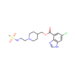 CS(=O)(=O)NCCN1CCC(COC(=O)c2cc(Cl)cc3[nH]cnc23)CC1 ZINC000013491766