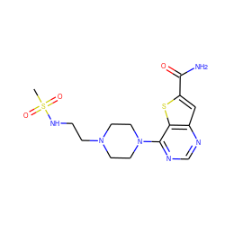 CS(=O)(=O)NCCN1CCN(c2ncnc3cc(C(N)=O)sc23)CC1 ZINC000095587722