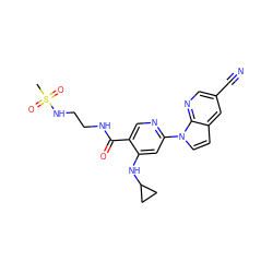 CS(=O)(=O)NCCNC(=O)c1cnc(-n2ccc3cc(C#N)cnc32)cc1NC1CC1 ZINC001772600584