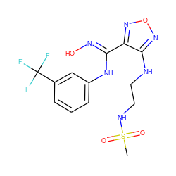 CS(=O)(=O)NCCNc1nonc1/C(=N/O)Nc1cccc(C(F)(F)F)c1 ZINC000113209514