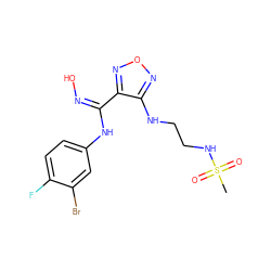 CS(=O)(=O)NCCNc1nonc1/C(=N\O)Nc1ccc(F)c(Br)c1 ZINC000113207825