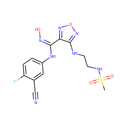 CS(=O)(=O)NCCNc1nonc1/C(=N\O)Nc1ccc(F)c(C#N)c1 ZINC000113207519