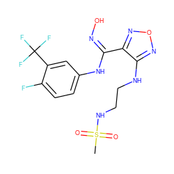 CS(=O)(=O)NCCNc1nonc1/C(=N\O)Nc1ccc(F)c(C(F)(F)F)c1 ZINC000113206342