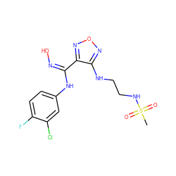 CS(=O)(=O)NCCNc1nonc1/C(=N\O)Nc1ccc(F)c(Cl)c1 ZINC000113208948