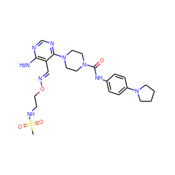 CS(=O)(=O)NCCO/N=C/c1c(N)ncnc1N1CCN(C(=O)Nc2ccc(N3CCCC3)cc2)CC1 ZINC000028824252