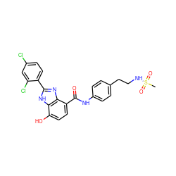 CS(=O)(=O)NCCc1ccc(NC(=O)c2ccc(O)c3[nH]c(-c4ccc(Cl)cc4Cl)nc23)cc1 ZINC000038433279