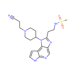 CS(=O)(=O)NCCc1nc2cnc3[nH]ccc3c2n1C1CCN(CCC#N)CC1 ZINC000095562096