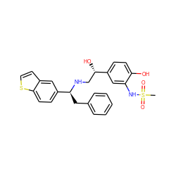 CS(=O)(=O)Nc1cc([C@@H](O)CN[C@@H](Cc2ccccc2)c2ccc3sccc3c2)ccc1O ZINC000026824559