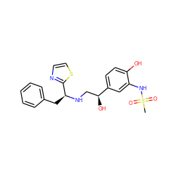 CS(=O)(=O)Nc1cc([C@@H](O)CN[C@@H](Cc2ccccc2)c2nccs2)ccc1O ZINC000026830060