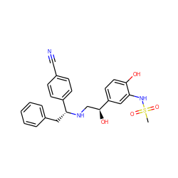 CS(=O)(=O)Nc1cc([C@@H](O)CN[C@H](Cc2ccccc2)c2ccc(C#N)cc2)ccc1O ZINC000026834825