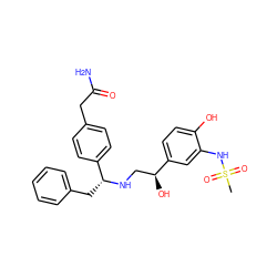 CS(=O)(=O)Nc1cc([C@@H](O)CN[C@H](Cc2ccccc2)c2ccc(CC(N)=O)cc2)ccc1O ZINC000026831581