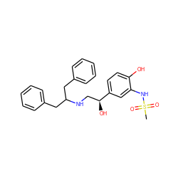 CS(=O)(=O)Nc1cc([C@@H](O)CNC(Cc2ccccc2)Cc2ccccc2)ccc1O ZINC000026819687