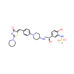 CS(=O)(=O)Nc1cc([C@@H](O)CNC2CCN(c3ccc(/C=C4\SC(N5CCCCC5)=NC4=O)cc3)CC2)ccc1O ZINC000028092360