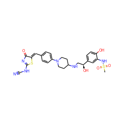 CS(=O)(=O)Nc1cc([C@@H](O)CNC2CCN(c3ccc(/C=C4\SC(NC#N)=NC4=O)cc3)CC2)ccc1O ZINC000028103541