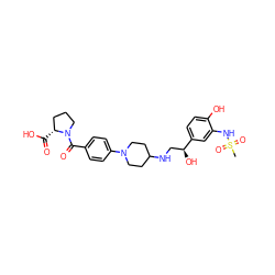 CS(=O)(=O)Nc1cc([C@@H](O)CNC2CCN(c3ccc(C(=O)N4CCC[C@H]4C(=O)O)cc3)CC2)ccc1O ZINC000029233803