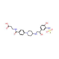 CS(=O)(=O)Nc1cc([C@@H](O)CNC2CCN(c3ccc(C(=O)NCCC(=O)O)cc3)CC2)ccc1O ZINC000013862651