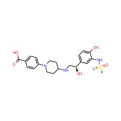 CS(=O)(=O)Nc1cc([C@@H](O)CNC2CCN(c3ccc(C(=O)O)cc3)CC2)ccc1O ZINC000013862645