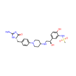 CS(=O)(=O)Nc1cc([C@@H](O)CNC2CCN(c3ccc(C[C@@H]4NC(N)=NC4=O)cc3)CC2)ccc1O ZINC000028022397