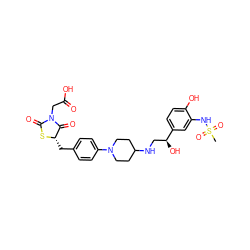 CS(=O)(=O)Nc1cc([C@@H](O)CNC2CCN(c3ccc(C[C@@H]4SC(=O)N(CC(=O)O)C4=O)cc3)CC2)ccc1O ZINC000028021477