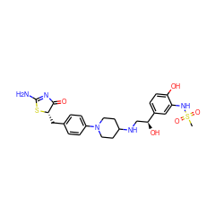 CS(=O)(=O)Nc1cc([C@@H](O)CNC2CCN(c3ccc(C[C@@H]4SC(N)=NC4=O)cc3)CC2)ccc1O ZINC000028106335