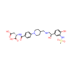 CS(=O)(=O)Nc1cc([C@@H](O)CNCC2CCN(c3ccc(C(=O)N[C@@H](CC(=O)O)C(=O)O)cc3)CC2)ccc1O ZINC000025419157