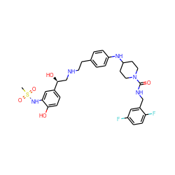 CS(=O)(=O)Nc1cc([C@@H](O)CNCCc2ccc(NC3CCN(C(=O)NCc4cc(F)ccc4F)CC3)cc2)ccc1O ZINC000095541797