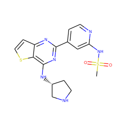 CS(=O)(=O)Nc1cc(-c2nc(N[C@@H]3CCNC3)c3sccc3n2)ccn1 ZINC000223664120