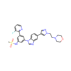 CS(=O)(=O)Nc1cc(-c2ncccc2F)cc(-n2cnc3cc(-c4cnn(CCN5CCOCC5)c4)ccc32)c1 ZINC000145662270